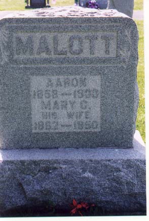 Headstone reading Malott, Aaron 1858-1930, Mary C. his wife 1862-1950