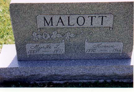 Headstone reading Malott, Myrtle L. 1889-1971, Alcana 1890-1966