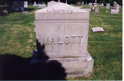 Plain marble family monument reading Malott, no individual name