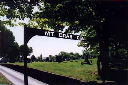 Cemetery entrance sign reading Mt. Orab Cemetery
