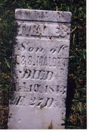 Small headstone reading Son of P. and S. Malott, died Apr 10 1843, aged 27 days