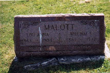 Headstone reading Malott, Lou Anna 1863-1904 Mother, William S. 1861- Father