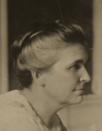 Profile photograph of Abby Lillian Marlatt with her hair swept up
