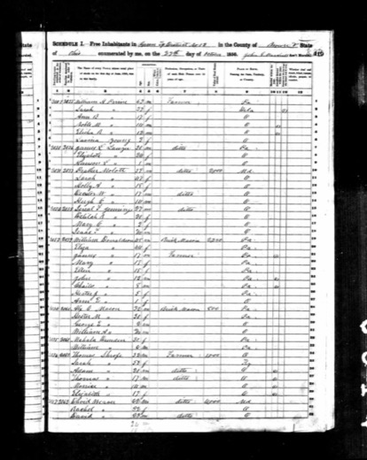 1850 census page for Green Township, Brown County, Ohio, listing Prather Molott, 59, farmer, born in Maryland, with Sarah, 47, Holly A., 18, Decatur W., 17, and Hugh C., 14