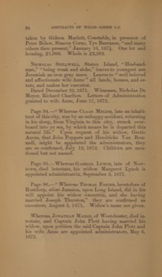 Printed text, page 24: taken by Gideon Marlett, Constable, in presence of Peter Belew, Simeon Corne, Tys Barenson, and many others then present, January 16, 1671/2. One lot and housing, 1,000 pounds. Whole is 2,592 pounds.