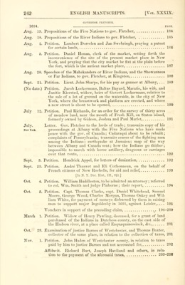 Printed calendar entry, July 12, 1694: petition of Paul Richards for a survey of thirty acres of meadow land near the mouth of Fresh Kill, on Staten Island, formerly owned by Gideon, Joshua and Paul Marlet
